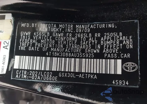 2010 Toyota Avalon Limited из США, поврежденный, VIN 4T1BK3DB8AU355925